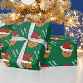 Papier Cadeau Basket-ball Santa Hat sur Green Arrière - plan