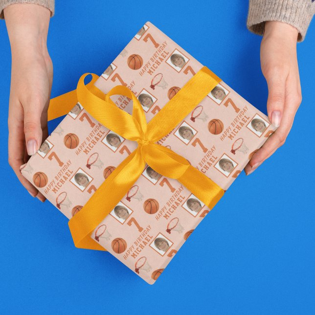 Papier Cadeau Basketball Ball Joyeuse photo d'anniversaire (Basketball Ball Happy Birthday Photo Wrapping Paper)