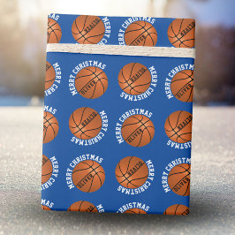 Papier Cadeau Basketball Balls Enfants Nom Bleu Joyeux Noël