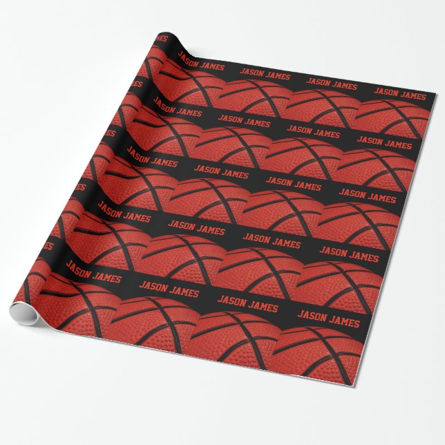 Papier Cadeau Basketball gros nom personnalisé (Déroulé)