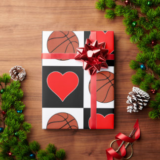 Papier Cadeau Basketballs & Coeurs Motif de chèques noir et blan