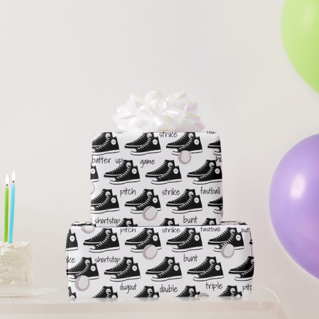 Papier Cadeau Baskets noirs avec baseball (Cadeaux de fête)