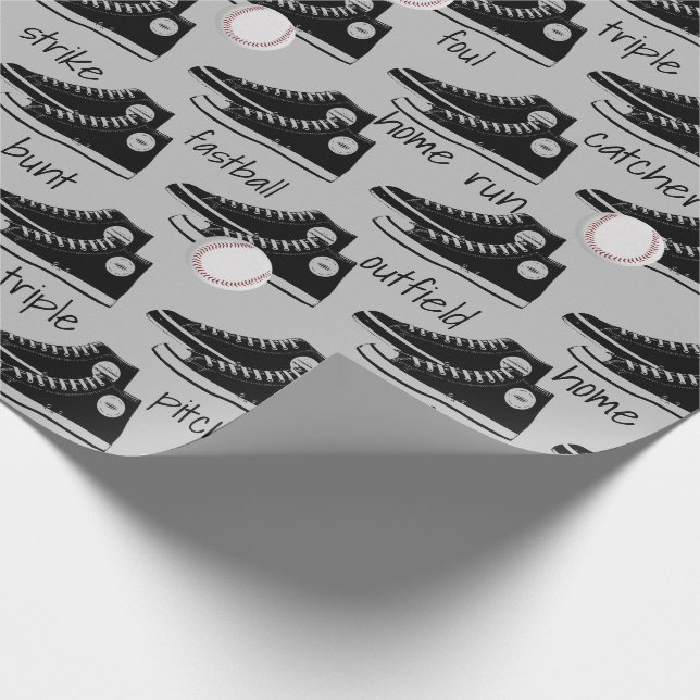 Papier Cadeau Baskets noirs avec baseball (Coin)