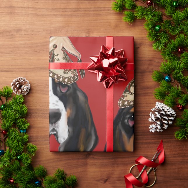 PAPIER CADEAU BASSET HOUND   (Cadeau de vacances)