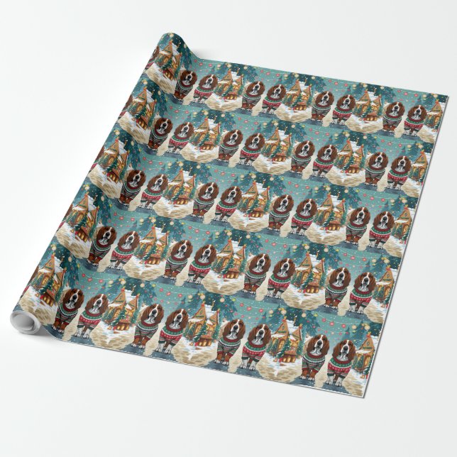 Papier Cadeau Basset Hound Dogs Christmas Snow Holiday (Déroulé)