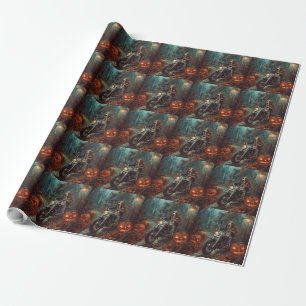 Papier Cadeau Basset Hound équitation moto Halloween effrayant