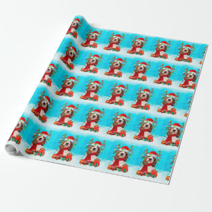 Papier Cadeau basset hound profiter de la neige avec cadeaux de 