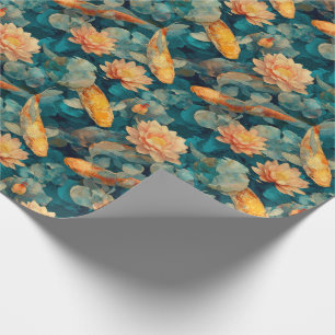 Papier Cadeau Bassin de Koi Fantastique Poissons Koi Lumineux Fl