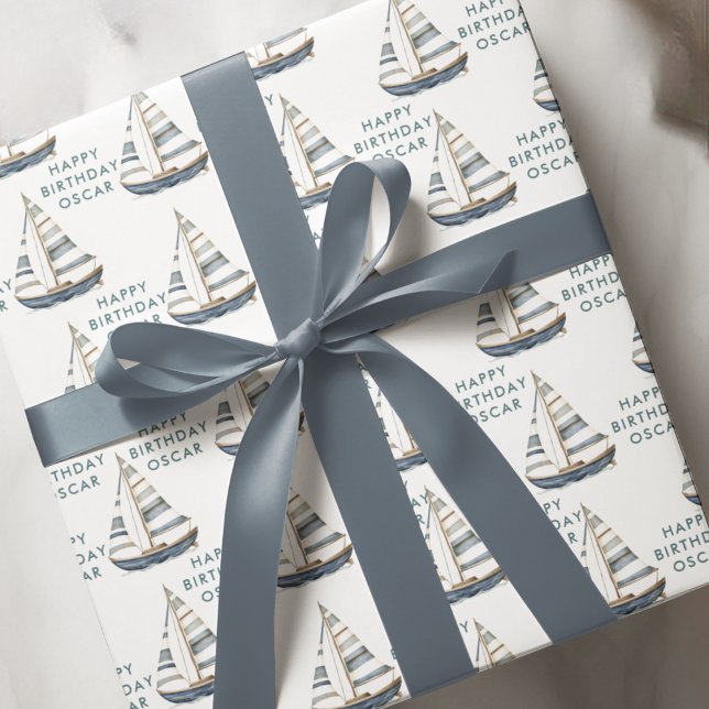 Papier Cadeau Bateau à voile Nautique Anniversaire I (Créateur téléchargé)