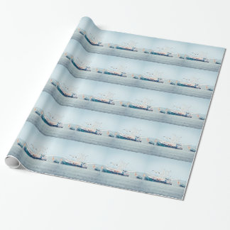 Papier Cadeau Bateau bleu de crevette sur l'océan