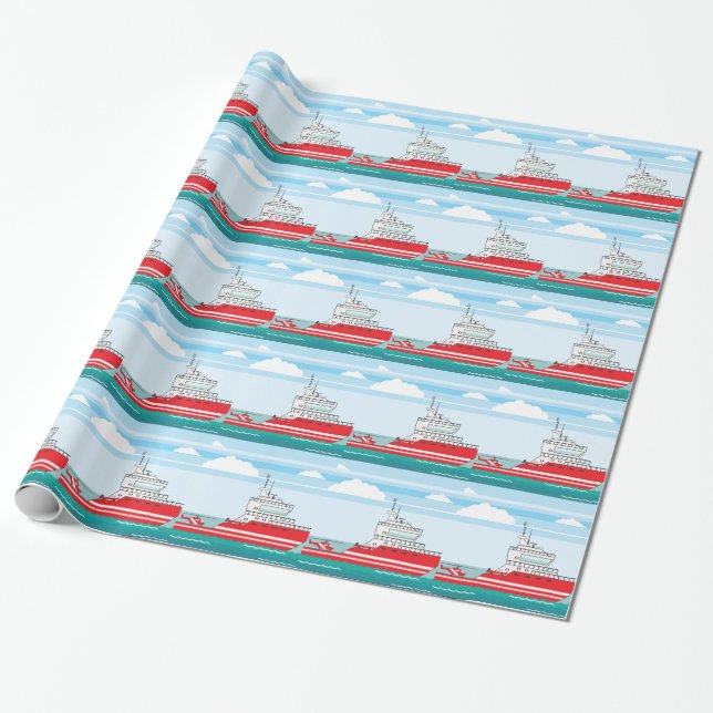 Papier Cadeau Bateau de la garde côtière avec l'hélicoptère (Déroulé)