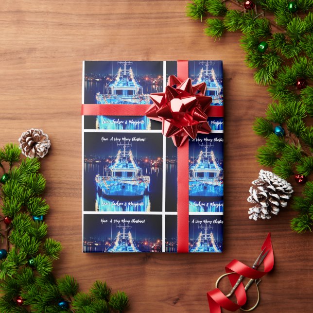 Papier Cadeau Bateau De Noël Aux Lumières Blanches (Cadeau de vacances)