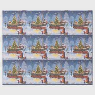 Papier Cadeau Bateau de Noël dans la neige