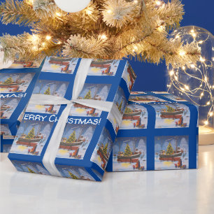 Papier Cadeau Bateau de Noël en Neige 