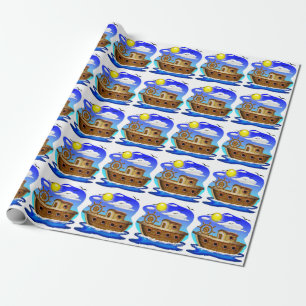 Papier Cadeau Bateau de pêche dessin animé 