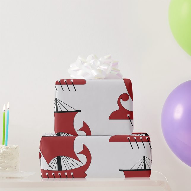 Papier Cadeau Bateau Viking Longship Silhouette Drakkar (Créateur téléchargé)