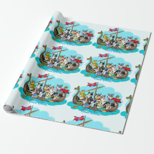 Papier Cadeau Bateau viking rempli de Corgis