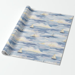 Papier Cadeau Bateaux à voile de rêve Motif d'aquarelle océaniqu
