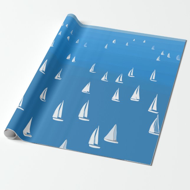 Papier Cadeau Bateaux à voile en mer bleu profond - Regatta Bate (Déroulé)