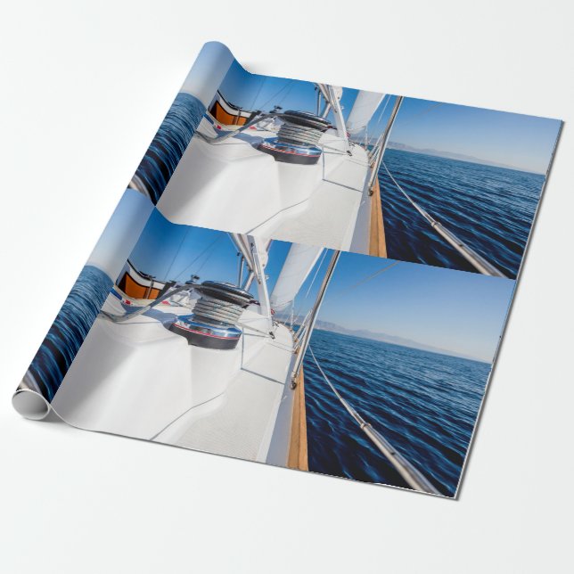 Papier Cadeau Bateaux à voile surfant sur le papier d'enveloppem (Déroulé)
