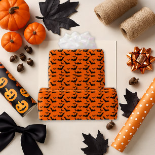 Papier Cadeau Bateaux noirs éffrayants à l'Halloween orange