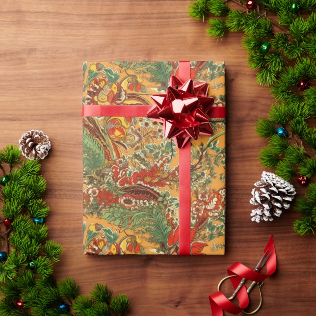 Papier Cadeau Batik indonésien style balinais jaune orange (Cadeau de vacances)