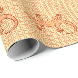 Papier Cadeau Batik tribal Gecko - corail et orange clair
