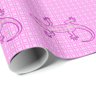 Papier Cadeau Batik tribal Gecko - orchidée et coquille rose