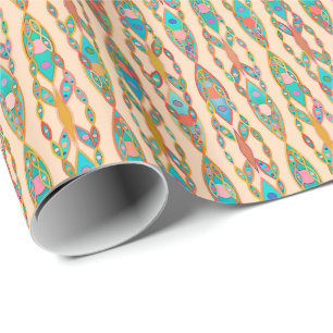 Papier Cadeau Batik Tribal - Peach rose et Turquoise