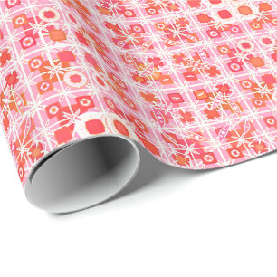 Papier Cadeau Batik tribal - rose framboise et rouge