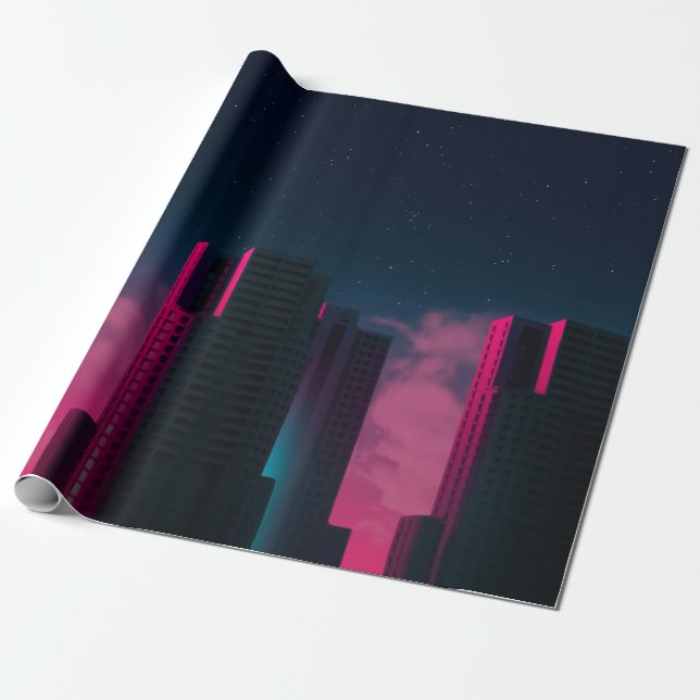 PAPIER CADEAU BÂTIMENTS EN BÉTON PRÈS DES NUAGES BLANCS (Déroulé)