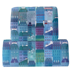 Papier Cadeau Bâtiments Parisiens Art Bleu