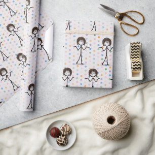 Papier Cadeau Bâton Figure Girl avec cheveux et lunettes