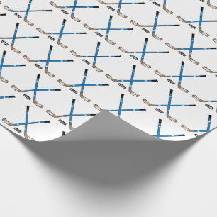 Papier Cadeau Bâtons de hockey croisés bleus et canot