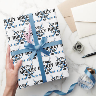 Papier Cadeau Bâtons de hockey de bleu d'étoile d'hockey de bébé