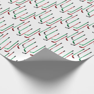 Papier Cadeau Bâtons de hockey rouge et vert de Noël