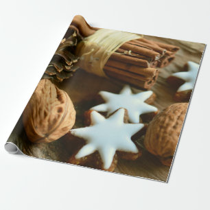 Papier Cadeau Bâtons et étoiles de cannelle de Noël
