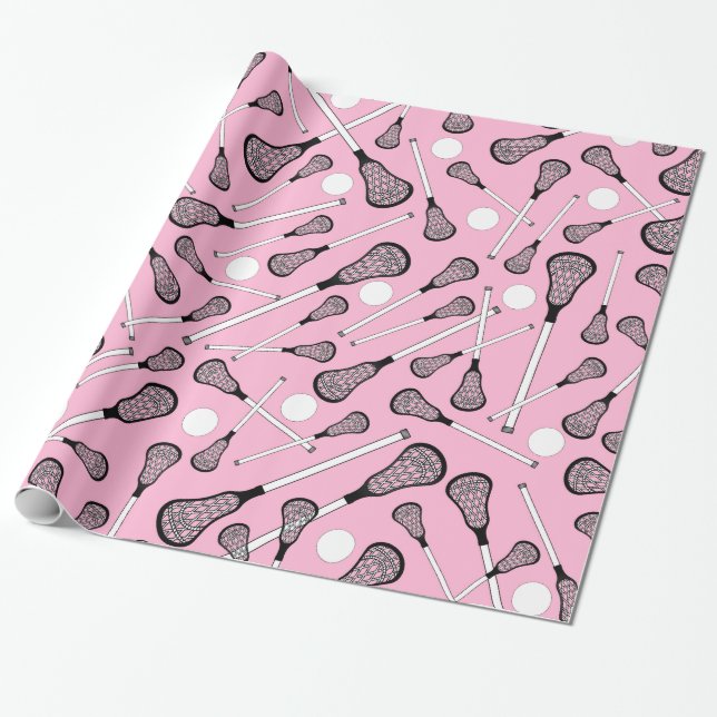 Papier Cadeau Bâtons rose-clair de lacrosse (Déroulé)