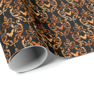 Papier Cadeau Bats Damask Éffrayant Cuivre noir Halloween Motif