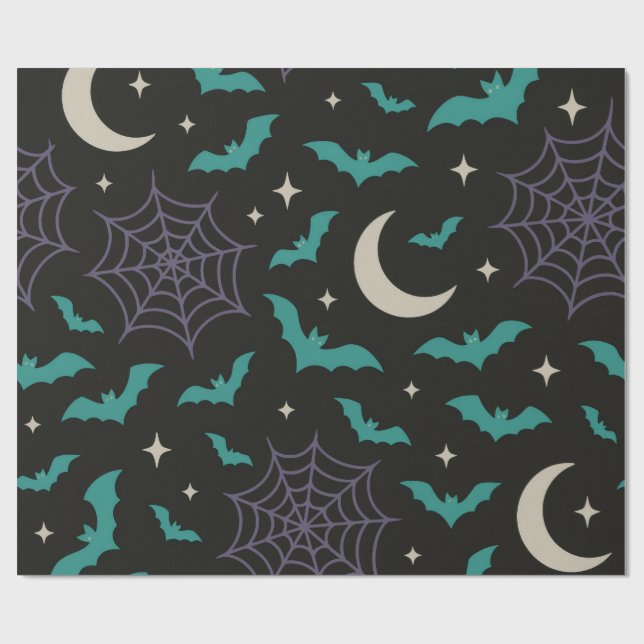 Papier Cadeau Bats et Webs de minuit - Halloween Éffrayant (Plat)
