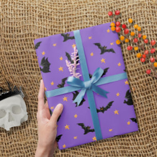Papier Cadeau Bats volants mignons et étoiles Motif Halloween