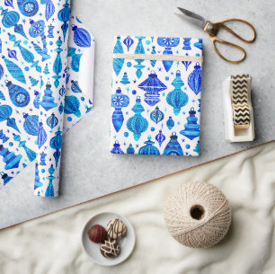 Papier Cadeau Bauble de Noël bleu ornements en aquarelle