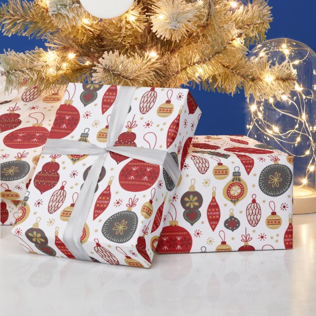 Papier Cadeau Bauble Festif Rouge et Vert Ornements Noël (Vacances)