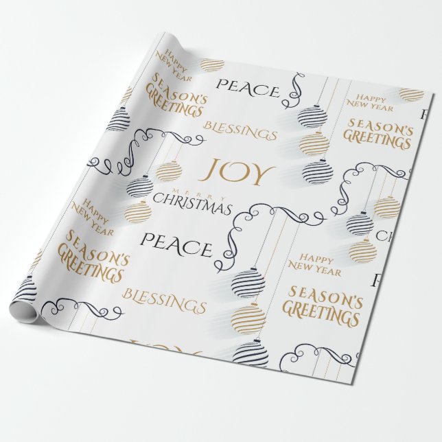 Papier Cadeau Baubles de vacances minimaux Noir et Or (Déroulé)