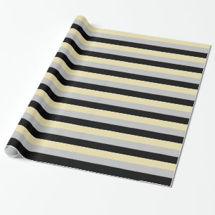 Papier Cadeau Bbeige, argent et rayures noires