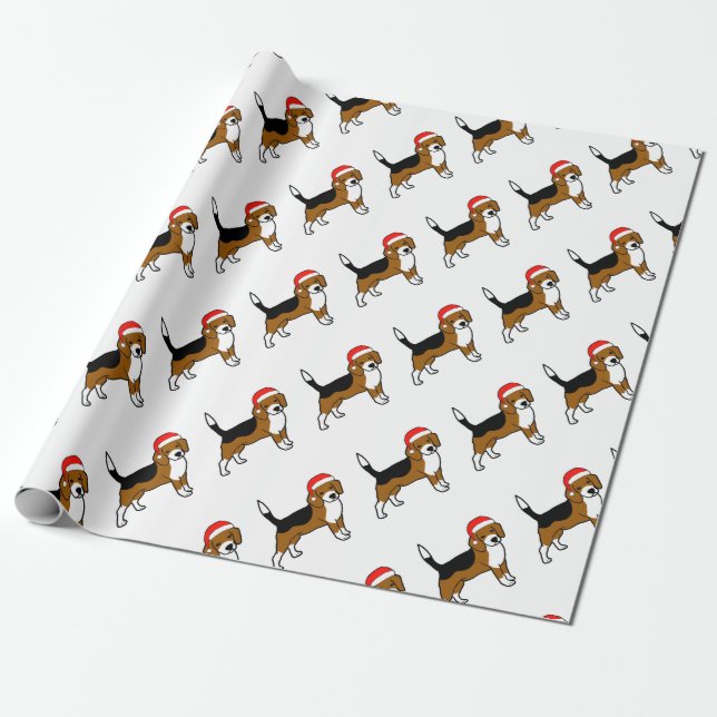 Papier Cadeau Beagle avec le casquette de Père Noël (Déroulé)
