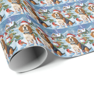 Papier Cadeau Beagle Chien Winter Wonderland Noël Joie