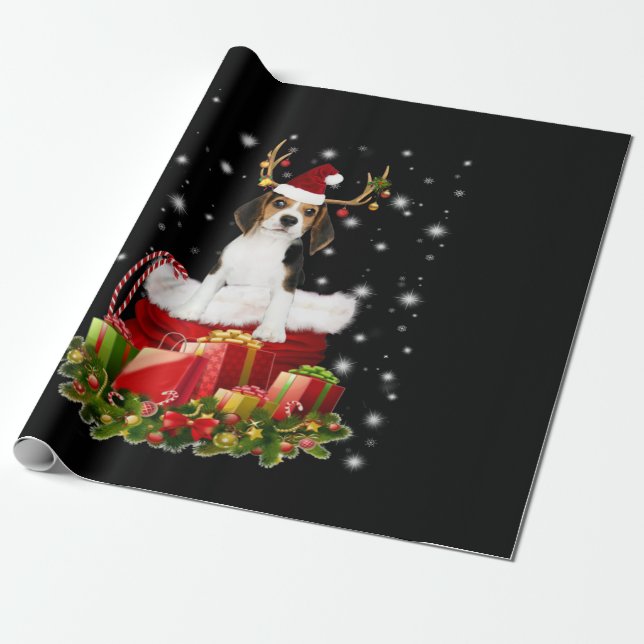 Papier Cadeau Beagle Reindeer présent cadeau de Noël (Déroulé)
