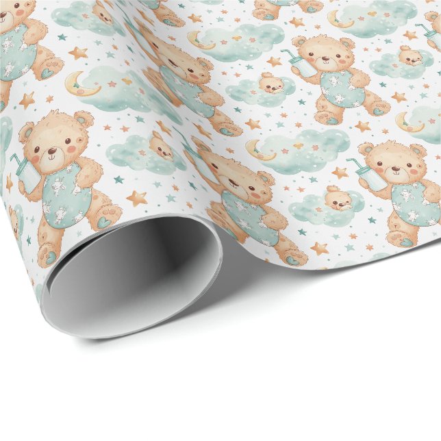 Papier Cadeau Bear Cute Baby Pastel Motif d'aquarelle (Coin rond)