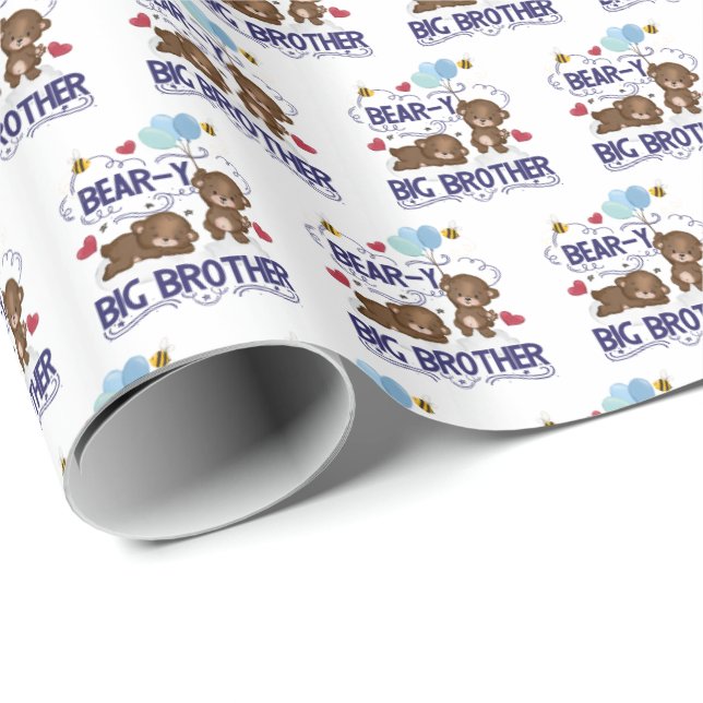 Papier Cadeau Bear y Big Brother Fils de frère (Coin rond)